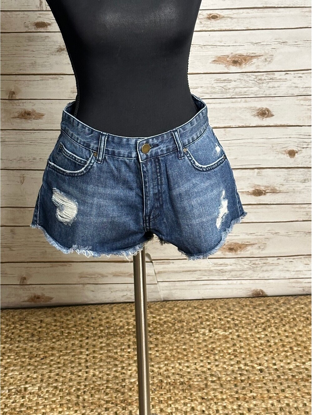 Billabong medium blue distressed cotton cutoff denim jean shorts Size 28 Y2K